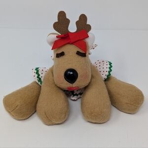 Hallmark Rhonda Reindeer Plush Green Red Polka dot Dress 1984